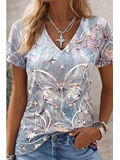 abordables Camiseta de Humor &amp; Citas-Camiseta de mujer con frases divertidas y humorísticas, diseño gráfico abstracto, estilo vintage, informal, manga corta, cuello en V, tops regulares para uso diario, para salir los fines de semana,