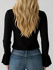 billige Kjolebluser-Dame Skjorte Bluse Rysjeskjorte Drapering Helfarge Stilfull Grunnleggende Klassisk Langermet V-hals Vanlige topper Daglig Ferie Ut på byen Svart Hvit Lilla Sommer Vår