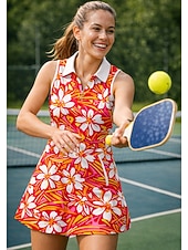 abordables Robe de tennis pour femmes-Femmes Géométrique Floral tenue de sport Robe polo de tennis Sans manches Quart de zip Élastique Évacuation de la transpiration Respirant Volley-ball Tennis Le golf Col Rabattu Robe Bleu Orange