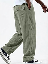 voordelige Klassiek-Voor heren Linnen broek Broek Zomerbroek Wijde broek Zak Elastische taille Recht been Effen Kleur Effen Comfort Comfortabel Volledige lengte Casual Dagelijks Feestdagen Vakantie Modieus blauw Zwart