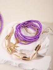 cheap Women's Necklace-Women's Multi-Layer Beaded Necklace and Bracelet Set with Starfish Pendant – Alloy Material, Bohemian Style, Colorful, Perfect for Vacation, Beach and Daily Casual Wear