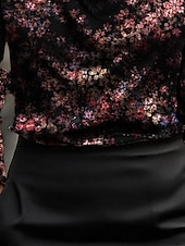 baratos Blusas Florais-Mulheres Camisa Social Imprimir Com Pregas Floral Gráfico Elegante à moda Casual Manga Longa Gola Boba Tops regulares Diário Trabalho Feriado Roxo Primavera Outono