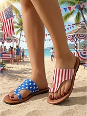 kvinners sandaler med stjerner og striper i USA-stil til 250-årsjubileum - patriotiske røde, hvite og blå flate sandaler til uavhengighetsdagen i 2026 og strandfester &festlige parader