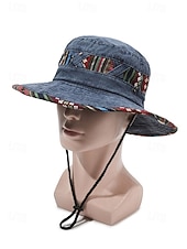 Χαμηλού Κόστους Αξεσουάρ διακοπών-Ανδρικό καπέλο bucket από μείγμα βαμβακιού σε μποέμ στιλ με έθνικ σχέδια, πολύχρωμο σχέδιο – ιδανικό για καθημερινή χρήση και ταξίδια διακοπών