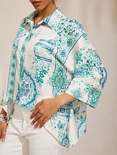 voordelige Blouses &amp;amp; Shirts-celadon bloom story zijdezacht satijnen shirt met vleermuismouwen