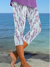 cheap Graphic Leggings-Women's Chinos Leggings Vacation Streetwear Casual Capris High Waist Floral Graphic Printing Comfort Soft Comfortable Stretchy Daily Outdoor Vacation Purple Summer Spring Fall Regular Fit