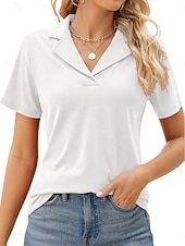 tanie gładka koszulka-Damskie Koszula Bluzka Niejednolita całość Równina Aktywny Zabytkowe Krótki rękaw Kołnierzyk koszuli Zwykłe topy Codzienny Święto Wyjściowe Zielononiebieski Czarny Biały Rumiany róż Granatowy Lato