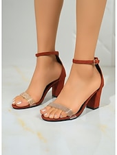cheap Hakken Sandalen-Women's Orange Red Block Heel Sandals - Elegant Ankle Strap Heels with Sparkling Rhinestone Band for Summer Evening Parties, Luxury Resort Vacations &amp; Formal Galas