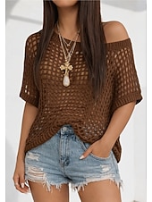 お買い得  プレーンTシャツ-女性用 オーバーサイズ Tシャツ 切り抜き スタイリッシュ ホット セクシー 半袖 バットウィングスリーブ クルーネック レギュラートップス お出かけ バケーションウェア ブラック ホワイト ピンク ネイビーブルー ブラウン 夏 春