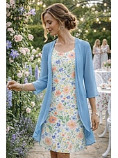 economico Abito Boho-Per donna Insieme del vestito Abito a trapezio Elegante Vacanza Floreale Grafico Stratificato Stampato Abito Midi Manica 3/4 Girocollo Quotidiano Vacanza Blu Rosa Verde Estate Primavera Vestibilit