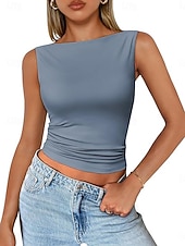 economico Top e canotte da donna-Per donna Canotta Maglietta senza maniche Maglietta Tinta unica Vintage Moda Elegante Senza Maniche Scollo a Barca Top Regolari Quotidiano Uscire Weekend Marrone Scuro Verde salvia Nero Verde