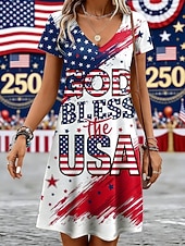  Giorno dell'Indipendenza Americana Per donna Mini Abito Vestito T-Shirt Abito a trapezio Casual Quotidiano Vestibilità regolare Grafico Bandiera Americana Manica Corta Scollo a V Blu Bianco Rosso