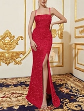 abordables Vestidos de lentejuelas-Mujer Vestido maxi Vestido de Lentejuelas Vestido de Fiesta Vestido Cóctel Vestido lencero Elegante Moda Moderno Fiesta de Noche Fiesta Boda Ajuste regular Plano Sin Mangas Correa de espagueti