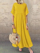 preiswerte T Shirt-Kleider-Damen Midikleid Freizeitkleid T-Shirt-Kleid A Linie Kleid Elegant Mode Modern Outdoor Urlaub Ausgehen Normale Passform Tupfen Kurzarm Rundhalsausschnitt Blau Gelb Rosa Grün Sommer Frühling