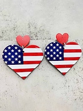cheap Accessories-Women's Acrylic Patriotic Dangle Earrings, Multi-Style Sunflower, Star and Heart American Flag Earrings for USA 250th Anniversary, Independence Day, Casual Wear, Travel and Vacation Styling