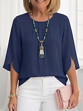 voordelige Effen Blouses-Dames Blouse Chiffon-topjes Met ruches Effen Actief Stijlvol Halve mouw Strakke ronde hals Normale tops Dagelijks Feestdagen Uitgaan Zwart Wit Lichtgroen Wijn Marineblauw Zomer Lente