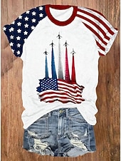  Amerikanischer Unabhängigkeitstag Damen T Shirt Druck Grafik Buchstabe Amerikanische Flagge Vintage Stilvoll Klassisch Kurzarm Rundhalsausschnitt Normale Oberteile Täglich Schwarz Weiß Sommer Frühling
