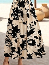 abordables Robes fleuries-Femmes Robe maxi Robe trapèze Occasionnel Extérieur Sortir Coupe régulière Fleuri Manche Courte Col Rond Abricot Été Printemps
