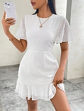 cheap White Casual Dresses-Women's Mini Dress White Dress Casual Dress Elegant Fashion Modern Outdoor Vacation Going out Regular Fit Plain Short Sleeve Crew Neck Black White Green Summer Spring