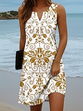 Χαμηλού Κόστους Boho φορέματα-Γυναικεία Μίνι φόρεμα Φόρεμα ριχτό Φόρεμα για τον ήλιο Διακοπές Καθημερινό Μπόχο Καθημερινά Αργίες Εξόδου Κανονικό Γραφική Φυλής Αμάνικο Λαιμός με εγκοπή Θαλασσί Κίτρινο Βυσσινί Πράσινο του τριφυλλιού