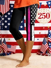  Calças capri femininas para o Dia da Independência dos EUA, leggings, moda férias, calças capri casuais de cintura alta, confortáveis e elásticas, para uso diário, férias e passeios na cidade, nas