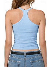 cheap Plain Tank-Women's Athletic Tank Knit Top Tunic Stylish Hot Casual Sleeveless Spaghetti Straps Regular Tops Gym Sports Going out Blue Eggplant Purple Black White Yellow Summer Spring