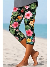 ieftine -Pentru femei chinez Jambiere Vacanță Epocă Șic Stradă Capris Talie Înaltă Floral Grafic Imprimare Confort Απαλό Comfortabil Strech Zilnic În aer liber Vacanță Albastru piscină Verde Gri Negru Alb