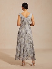  Pentru femei Rochie Maxi Rochii din Șifon Rochie de Vară Rochie A line Elegant Vacanță Zilnic Vacanță Invitat la nunta Floral Fără manșon Glugă Gât Gri Deschis