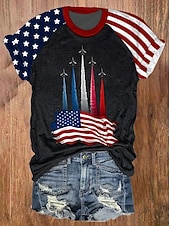  Amerikanischer Unabhängigkeitstag Damen T Shirt Druck Grafik Buchstabe Amerikanische Flagge Vintage Stilvoll Klassisch Kurzarm Rundhalsausschnitt Normale Oberteile Täglich Schwarz Weiß Sommer Frühling
