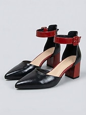 お買い得  ブロックヒールパンプス-レディースのシックなイエローとブラックのカラーブロックパンプス - 快適なポインテッドトゥのブロックヒール、アンクルストラップ付きで、毎日のオフィスやビジネスカジュアルに最適 &amp;モダンなストリートスタイル