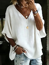 economico T-shirt semplice-Per donna Blusa Tinta unica Quotidiano Elegante Essenziale Mezza Manica Scollo a V Top Regolari Quotidiano Blu Bianco Rosa Arancione Verde Estate Primavera
