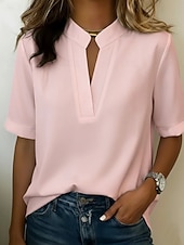 abordables Camiseta lisa-Mujer Camiseta Camiseta superior Plano Moda Elegante Clásico Manga Corta Escote en Pico Tops regulares Diario Noche Fin de semana Blanco Rosa Azul cielo Azul Tinta Verde Trébol Verano Primavera
