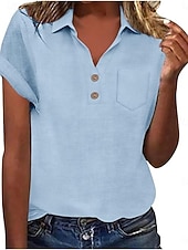 economico Camicie-Per donna Camicia Blusa Camicia di cotone Bottoni Tinta unica Vintage Classico Moderno Manica Corta Colletto a Camicia Top Regolari Quotidiano Ferie Uscire Bianco Giallo Blu marino Azzurro cielo