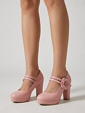 billiga Brudens/Brudgummens mor-Rosa platåskor med Mary Jane-klack för kvinnor, grova klänningar med blockklack och blommiga detaljer för brudens mor, trädgårdsbröllop &amp;formella evenemang