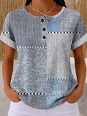  T-shirt Waffle pour femmes à bloc de couleur impression graphique géométrique abstraite vintage stylé classique à manches courtes col rond longs hauts quotidiens bleu noir jaune rose bleu poussiéreux