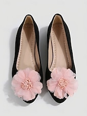 abordables Mujeres-Women's Black Ballet Flats with Floral Decoration – Elegant Dress Shoes for Resort Street Strolls, Date &amp; Daily Wear