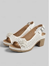 olcso Magassarkú szandálok-női virágos kivágású slingback szandál – kényelmes, vaskos sarkú nyári szandál hétköznapi és kerti parti viselethez