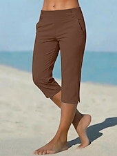 preiswerte Einfarbige Leggings-Damen Caprihose Stoffhosen Gemütliche Leggings Urlaub Basic Lässig Wadenlang Natürliche Taille Einfach Seitentaschen Geteilt Bequem Komfort Atmungsaktiv Hohe Elastizität Urlaub Yoga Straße Navy-Blau