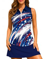 Amerikas 250. Jahrestag Tag der Unabhängigkeit Damen Nationalflagge Sporthemd Golf-Poloshirt Tennis Shirt Ärmellos Reißverschluss Blumen UPF50+ UV-beständig Hohe Elastizität Feuchtigkeitsableitend