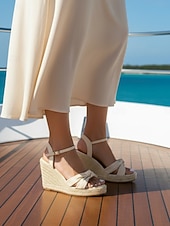 cheap Women-Women's Black Espadrille Wedge Sandals - Elegant Cross-Strap Knot Platform Heels with Ankle Strap for Cruise Vacations, Formal Deck Dinners &amp; Summer Resort Wear