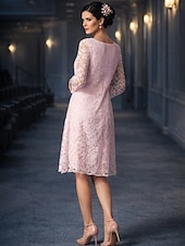 economico Set di abiti per la mamma-Due Pezzi Linea ad A Set di Abiti Lunghezza Tè Abito da invitata a nozze Abito da cerimonia per signora Manica Corta Collo gioiello Elegante Taglie Forti Ospite di nozze Ricevimento di matrimonio