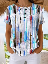  T-shirt Femme Waffle Imprimé Rayé Graphique Rayé Abstrait Vintage Stylé Classique Manches Courtes Col Ronde Tops Quotidien Bleu Rose Orange Vert Été Printemps