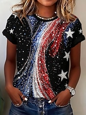  Giorno dell'Indipendenza Americana Per donna Maglietta Stampato Grafico Lettera Vintage Elegante Classico Manica Corta Girocollo Top Regolari Quotidiano Nero Estate Primavera