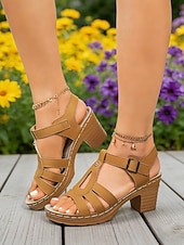 cheap Heeled Sandals-Women's Rose Pink Strappy Block Heel Sandals – Comfortable Casual Summer Shoes for Daily, Travel and Garden Wear