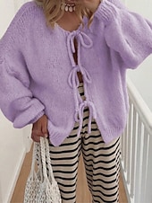 Χαμηλού Κόστους Απλή κάρντιγκαν-Γυναικεία Πουλόβερ Ζακέτα Μοντέρνα Κομψό στυλ street Καθημερινό Μονόχρωμες Κοτλέ Λαιμόκοψη V Με Κορδόνια Πλεκτό Μακρυμάνικο Κανονικά μπλουζάκια Πλέκω Καθημερινά ΕΞΩΤΕΡΙΚΟΥ ΧΩΡΟΥ Σαββατοκύριακο