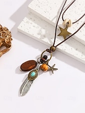 economico Collana da donna-Collane lunghe da donna in stile bohémien a strati, multi-stile, in lega, con pendente regolabile, perfette per l'uso quotidiano e per i viaggi.