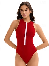 preiswerte One Pieces Rash Guards-Damen Anti UV Shirt Badeanzug Bademode Einfarbig Frontreißverschluss Spandex UV-Sonnenschutz UPF50+ Schnelltrocknend Ärmellos Bodysuit Badeanzug Surfen Strand Wassersport Sommer