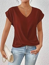 economico T-shirt semplice-Per donna Maglietta Arricciato Semplice Moda Elegante Classico Manica Corta Scollo a V Top Regolari Quotidiano Uscire Weekend Blu Nero Bianco Vino Rosso Estate Primavera