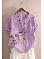 economico Camicie di Lusso-Per donna Blusa Bottoni Stampato Floreale Grafico Elegante Casual Manica Corta Girocollo Top Regolari Quotidiano Uscire Bianco Giallo Azzurro cielo Viola chiaro Verde Estate Primavera