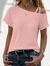abordables Camiseta lisa-Mujer Camiseta Vintage Elegante Manga Corta Asimétrico Tops regulares Diario Noche Negro Blanco Rosa Verde Ejército Caqui Verano Primavera